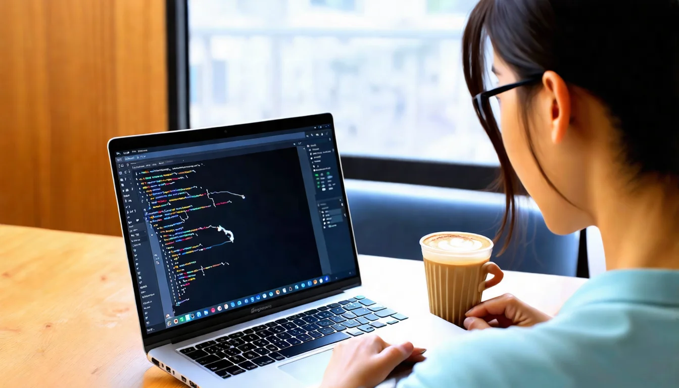 Developer testing Gemini API on Google AI Studio in a cafe