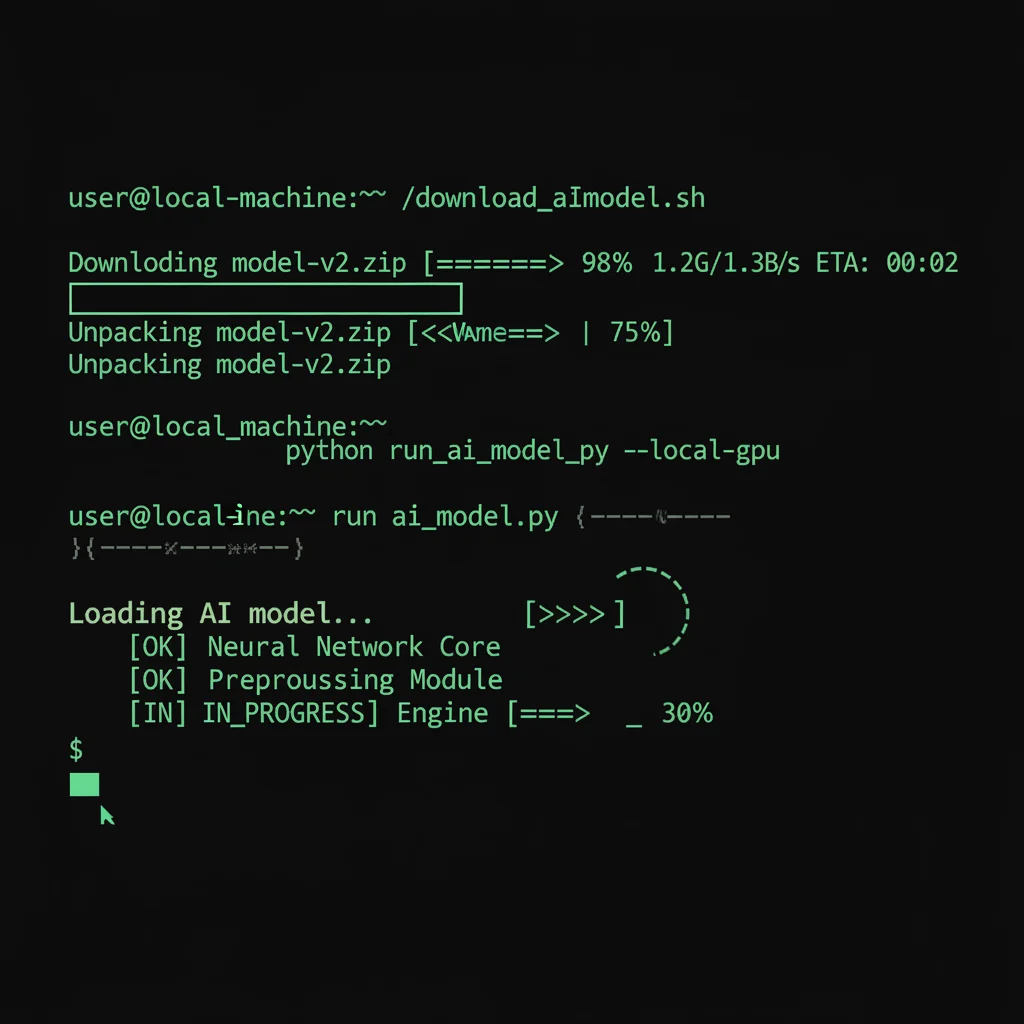 Terminal screen showing the process of downloading and running a Gemma 4 model locally